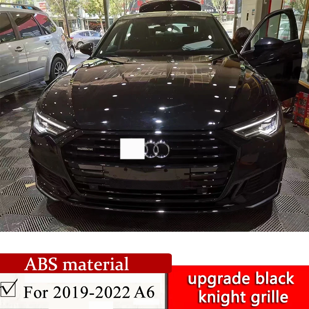 For 2019 2021 2022 A6 sedan upgrade black knight grille ABS all glossy or matte black C8 A6 grille with ACC cover