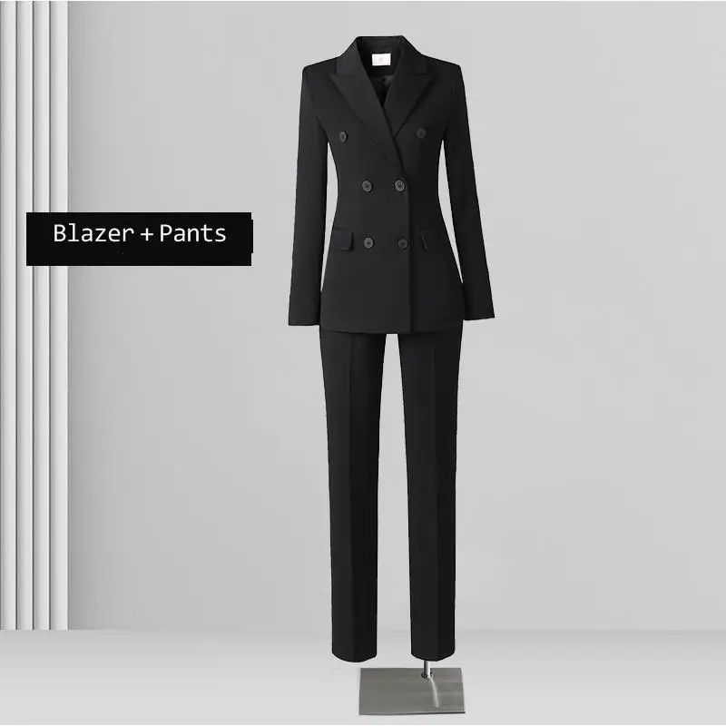 Conjunto de 2 piezas para mujer, traje gris con doble botonadura, traje profesional de temperamento, diosa, abanico, elegante, moda de Hotel,