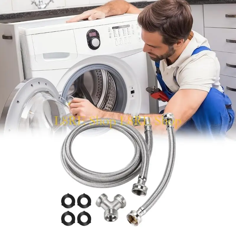 L8RE Hot and Cold Water Line Hose Set, Stainless Steel Inlet for Washing Machine or Water Heater Service and Routine Line