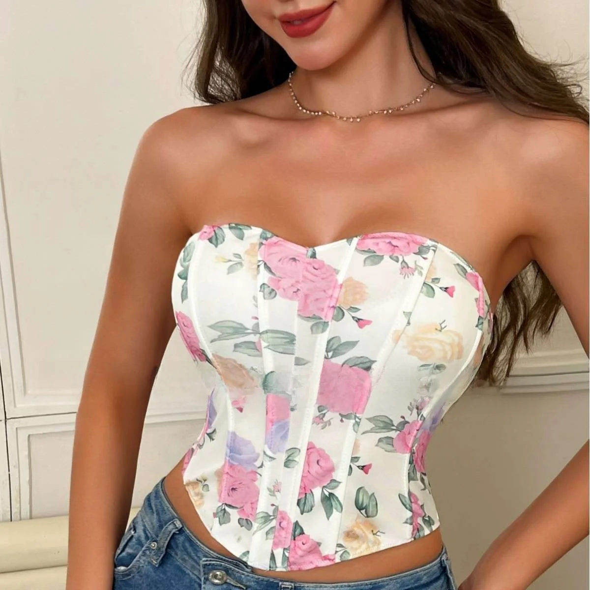 

Сексуальный укороченный топ-бралетт с принтом и утягивающей талией для модных девушек, трансграничная торговля NuSun N90 D0033