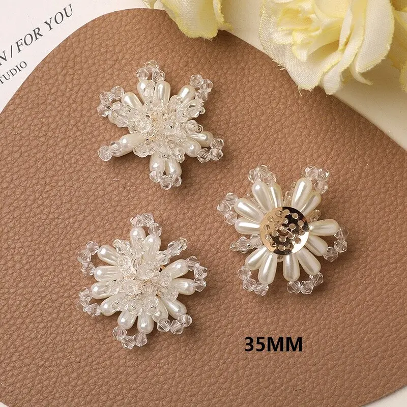 Белые хрустальные бусины, цветок с жемчугом для DIY ювелирных аксессуаров, 6 шт., оптовая продажа, украшение из флоры с кристаллами и бисером, оптовый поставщик