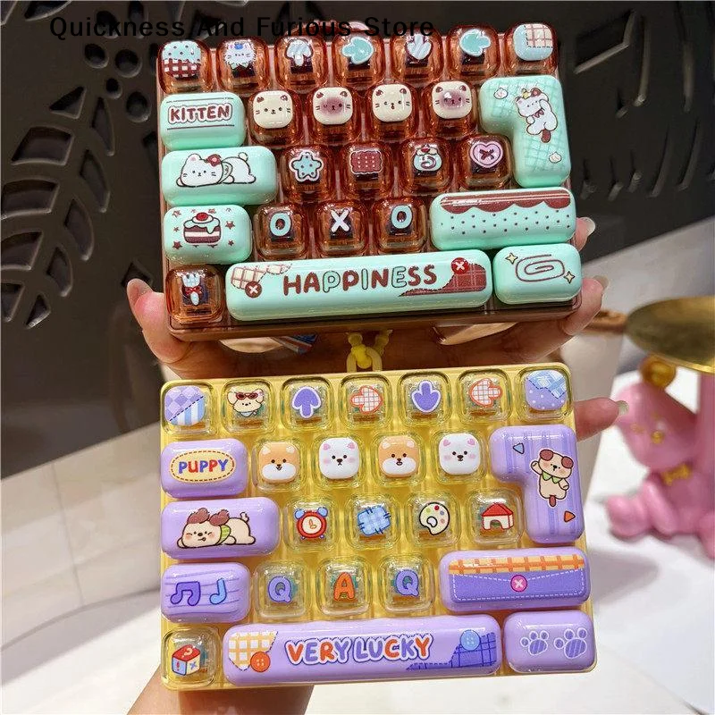 【T】Mini 26 Key Keyboard Fidget Button Keychain Cute Decompression Toy Bag Hanging Ornament Fun Stress Relief Pendant For Kids