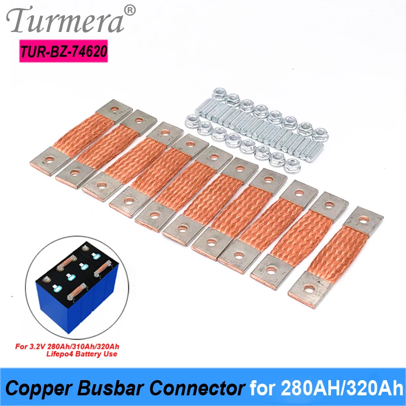 

Turmera 12V Lifepo4 Battery Copper Busbar Connecter Flexible Hole to Hole 74mm 2mm 400A Use in 280Ah 310Ah 320Ah Lifepo4 Battery