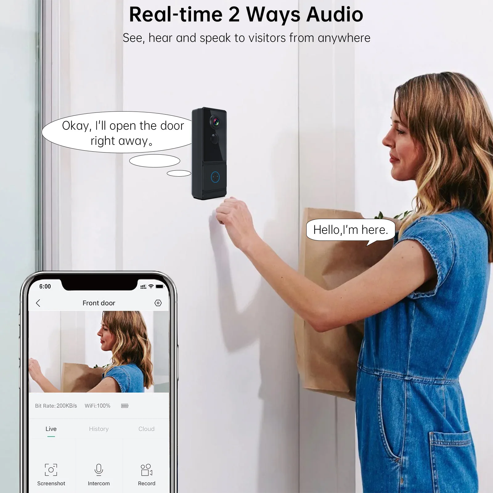 Smart Home Wireless WIFI Video Doorbell IP65 Waterproof Voice Intercom Mobile Phone Remote Monitoring Alarm PIR Motion Detection