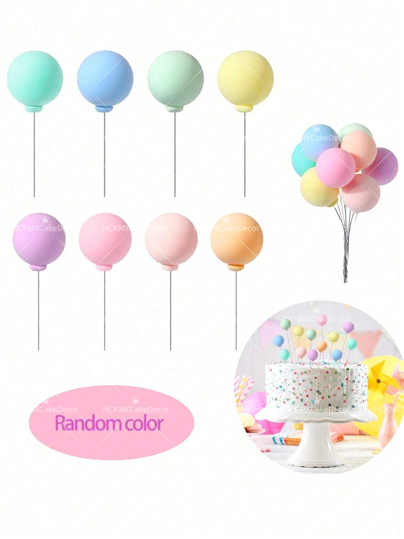 Juego de 8 Adornos de Pastel con Mini Globos de Espuma de Colores Pastel para Decoración de Pasteles en Fiestas de Cumpleaños, Bodas y Baby Showers