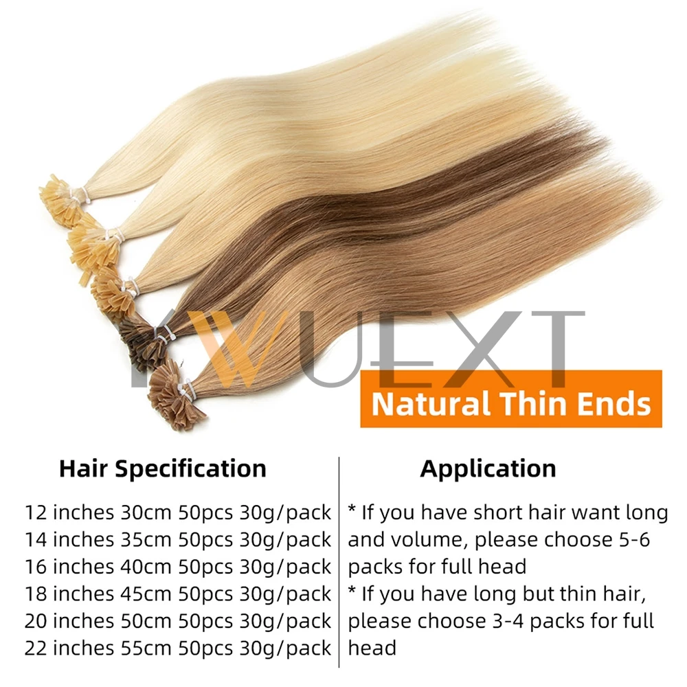 Straight U Tip Human Hair Extensions 12''-22'' inches Machine Remy Fusion Hair Lightweight Keratin Hair for Women 50pcs 30g/pack