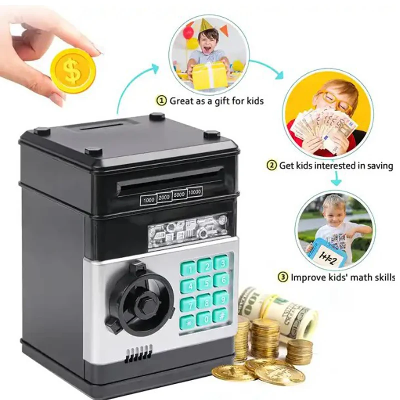 Creative Piggy Bank Automatic Mini Safe Coins Cash Saving Money Box Password Counter Coin Bank ATM Child Gift Code Key Lock 