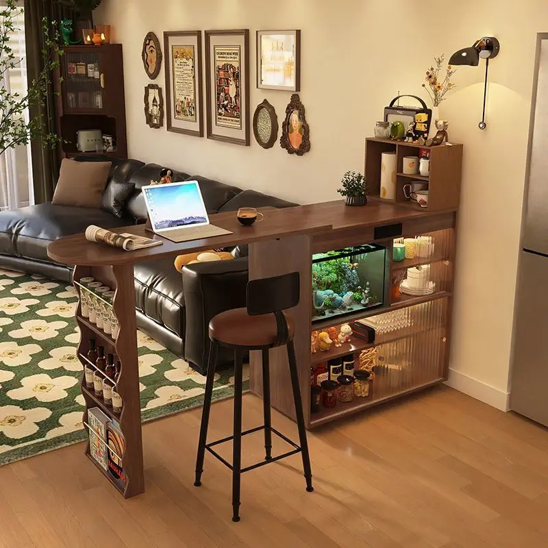 

Bar table, island table, dining side cabinet, integrated household retractable living room, solid wood sofa side