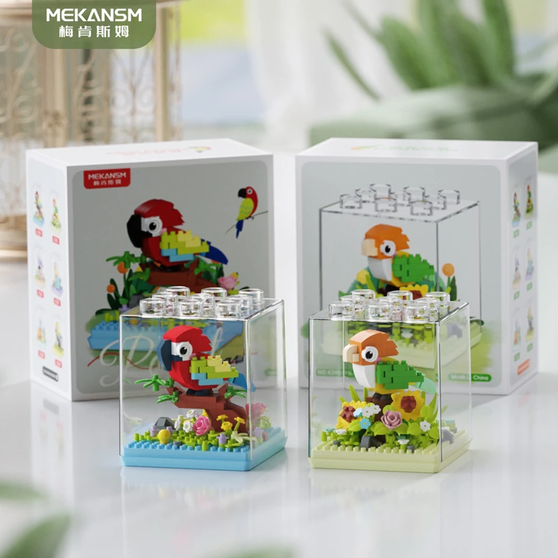 Cute Bird Flower Parrot Building Blocks Set - Micro-Granule Assembly Ornament Internet Celebrity Style Toy for Adults