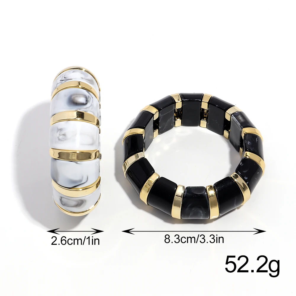 Vintage Punk Acrylic Elastic Thick Wide Bracelet Fashion Marble Texture Multicolored Resin Charm Bracelets New Jewelry for Women