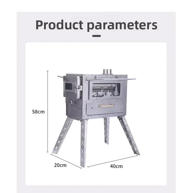 Camping Heater for Multi-Function Folding Stainless Steel Wood Burning Stove Chimney Portable Tent Stove Cookware Storage