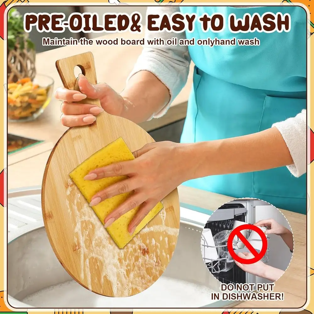 12 Bamboo Round Cutting Board with Handle, Set of 10, Ideal for Kitchen Prep, Baking, and Serving Pizza, Bread, Cake, Cheese, Fr