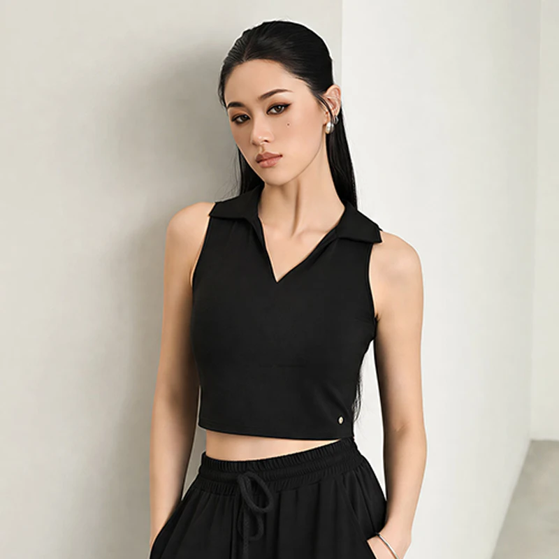 

Summer Latin Dance Tops For Women Sleeveless Black V Neck Vest Adult Rumba Chacha Samba Dance Training Practice Clothes BL19533