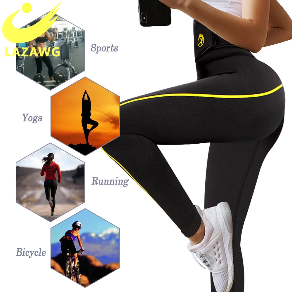 LAZAWG Women\'s Neoprene Sauna Slimming Trousers Gym Workout Hot Thermo Sweat Capris Leggings Body Shapers Waist Trainer Pant