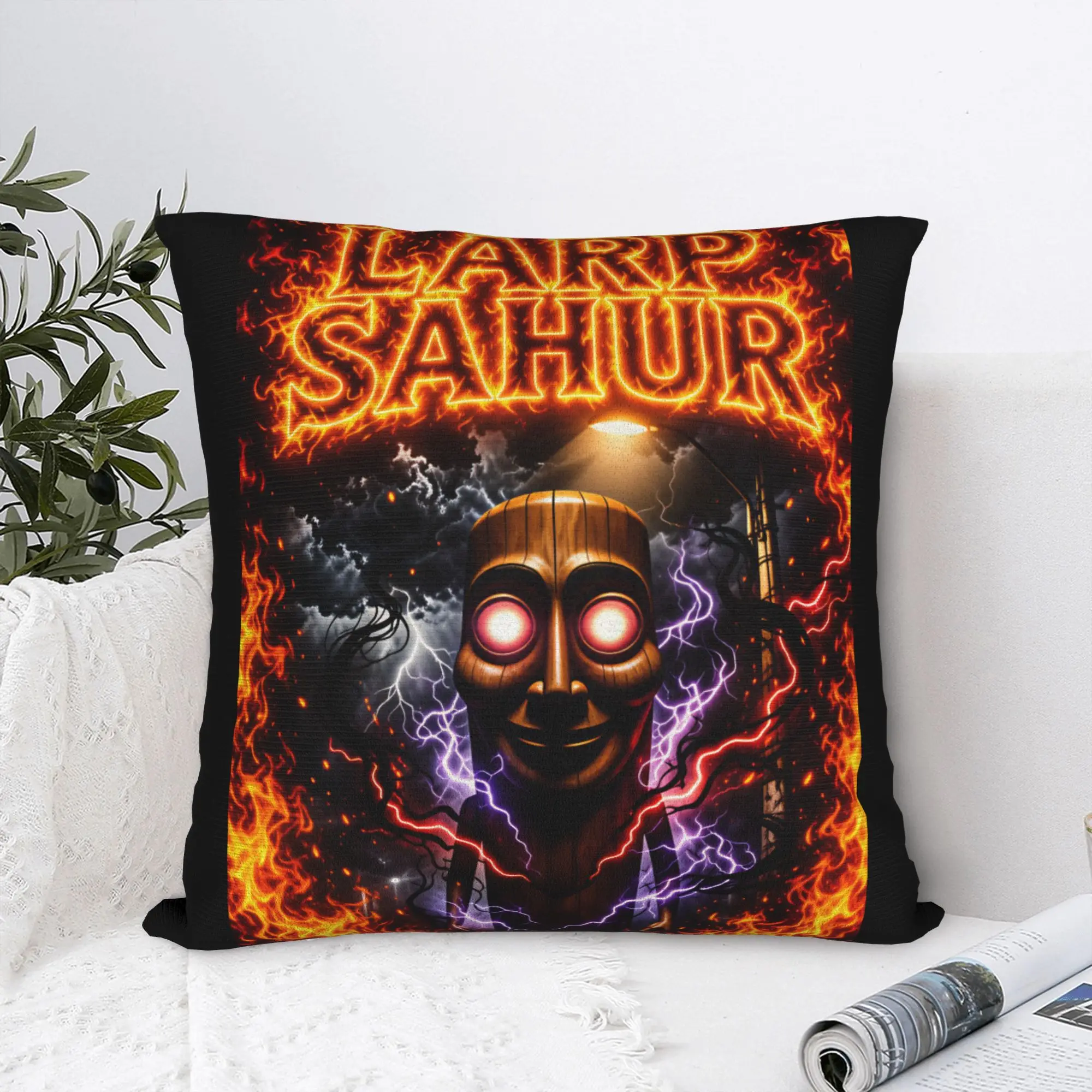 Tung Tung Sahur Fire Lightning Horror Meme Pillow Cover  Design Cushion Cover Retro Trendy Pillow Case For Sofa Home Decor