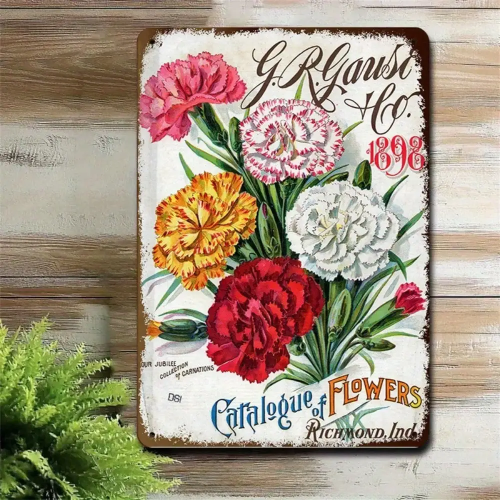 Letrero de estaño con catálogo Floral Vintage, arte de pared con clavel para jardín y hogar, 8x12 pulgadas/20x30Cm, 1 ud.