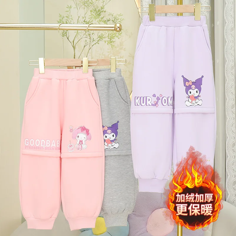 

2024 Kawaii Sanrio Anime Kuromi My Melody Sports Pants Autumn Winter Cute Cartoon Girls Casual Thickened Loose Clothes Kid Gift