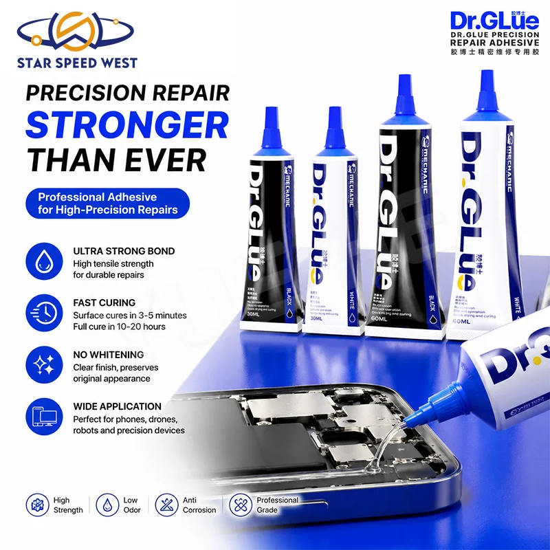 MECHANIC Dr.Glue Precision Repair Adhesive Fast Curing Strong Bonding 30ML/60ML Transparent/Black for Phones Repair Adhesive