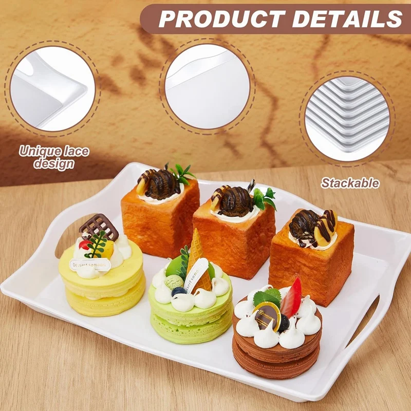 Bandejas de plástico para servir comida de piezas, accesorio Rectangular con asas para fiesta, Buffet, 4X10 pulgadas