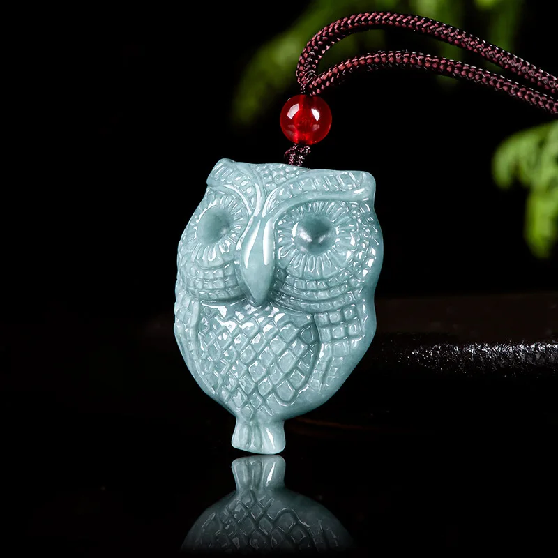 Authentic Natural A-grade Jade Blue Water Owl Pendant Glutinous Jadeite Animal Flower Piece Men's Women's Jewelry Wholesale