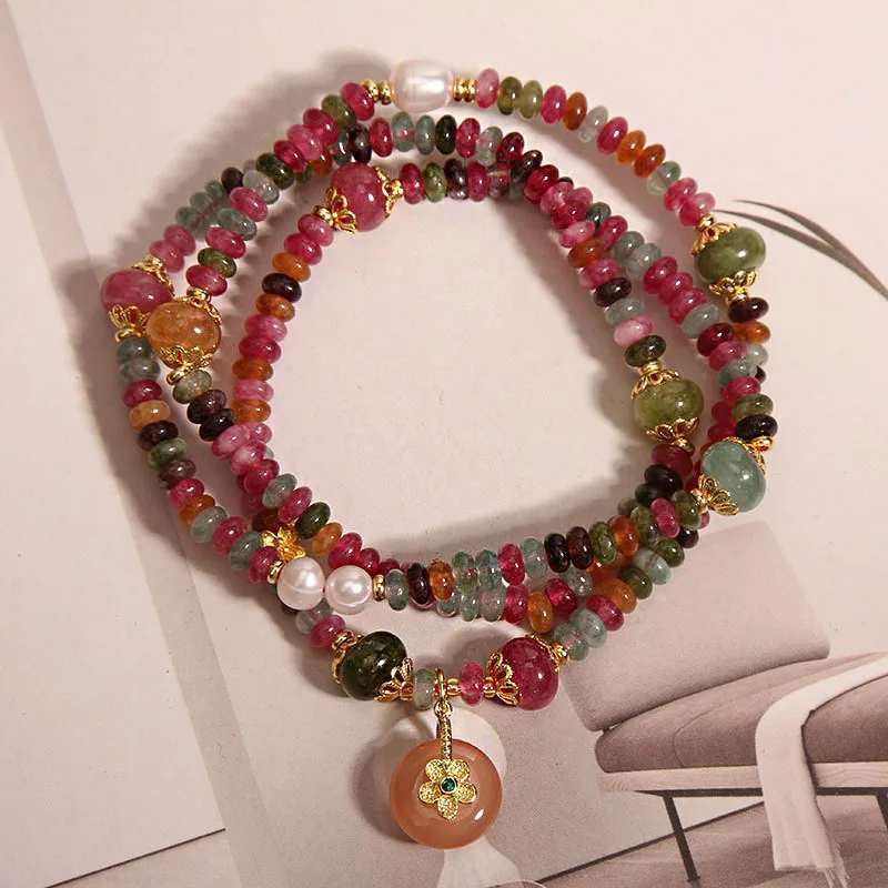 

Радужный турмалин-абакус из бисера, многослойный браслет, женский легкий роскошный нишевый изысканный штабелируемый браслет с пряжкой мира, подарок