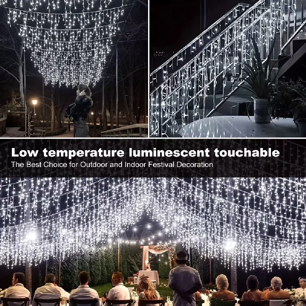 Solarbetriebene Lichterkette für den Außenbereich, Weihnachts-Eiszapfen-Lichter, 8 Leuchtmodi für Weihnachten, Halloween, Hochzeit, Garten, Hof, Dekorationsbeleuchtung – Detail 6