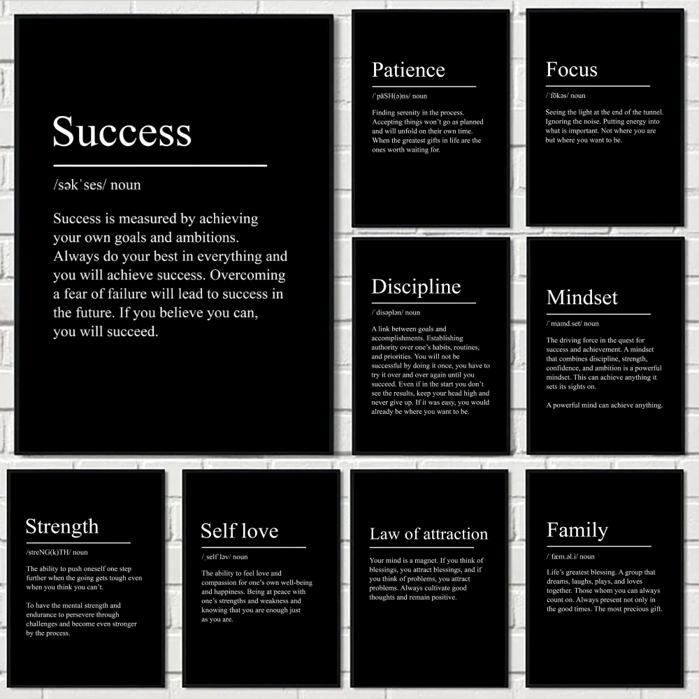 Discipline Motivational Terms Painting Calligraphy Frameless Canvas Poster Wall Art for Room Home Decor Anti-Wrinkle