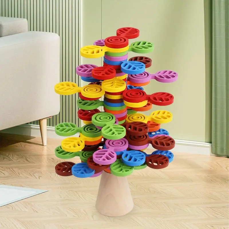 Stack Arcobaleno Albero Colorato Creativo Blocchi impilabili Giocattoli in età prescolare Blocchi di equilibrio per bambini Pietre impilabili in legno per l'esercizio