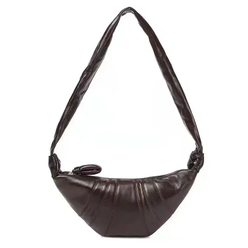 Deluxe Croissant Shaped Crossbody Bag Niche Design Leather Thread Shoulder Bag Soft High Quality Business Hobo Bag