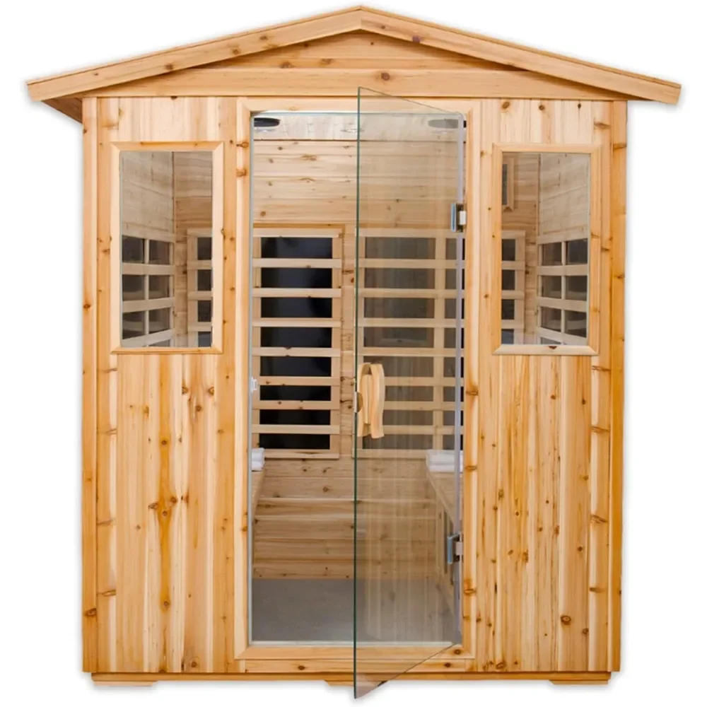 

4-person far-infrared 2050 watt Canadian hemlock indoor home sauna with Bluetooth, LCD control, LED reading light