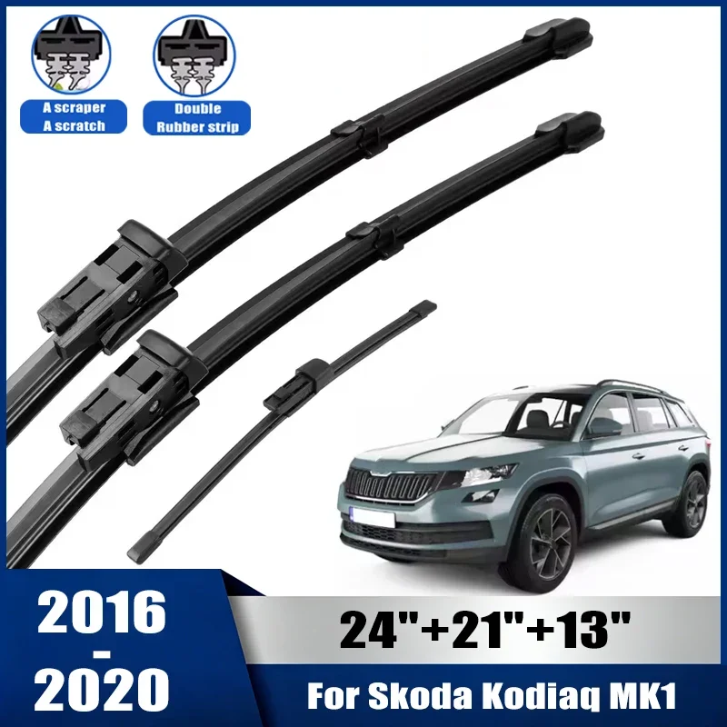 Wiper Front & Rear Wiper Blades Set For Skoda Kodiaq 2016-2020 Windshield Windscreen Window Rain Brushes 24''+21''+13''