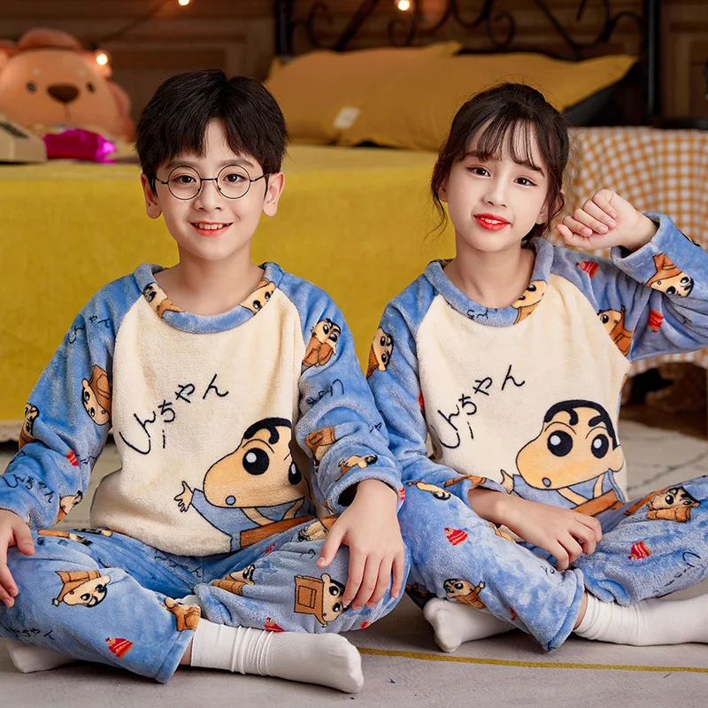 2024 Children Fleece Pajamas Warm Flannel Sleepwear Girls Boy Nightwear Coral Fleece Kids pijamas Homewear Winter Pyjama