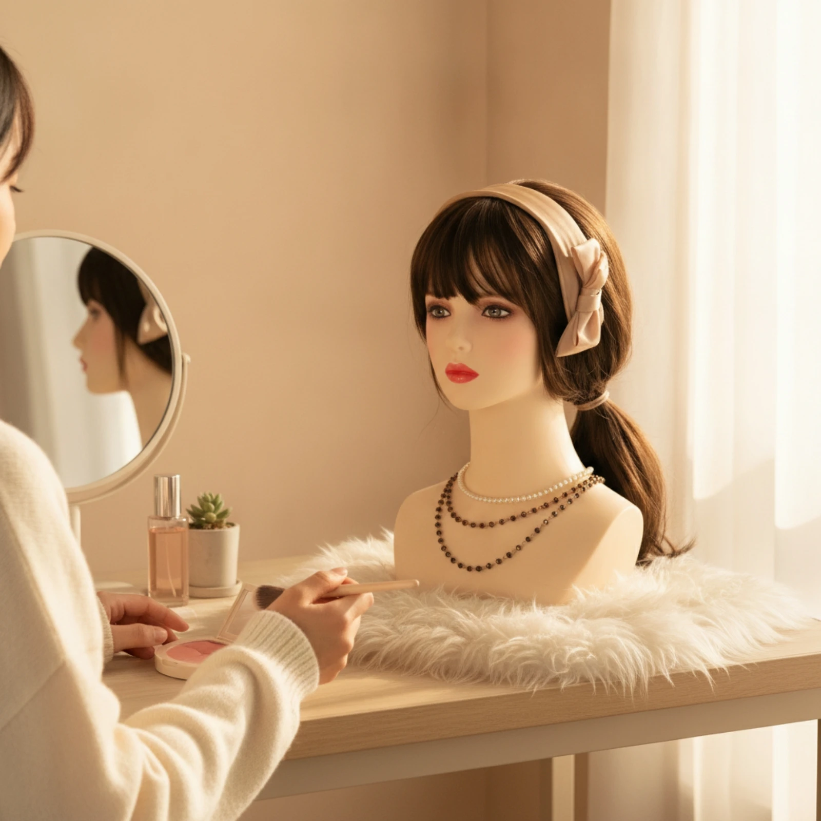 Mannequin Head with Hair Realistic Mannequin Head with Shoulders Professional Tabletop for Cosplayers, Storefront Displays