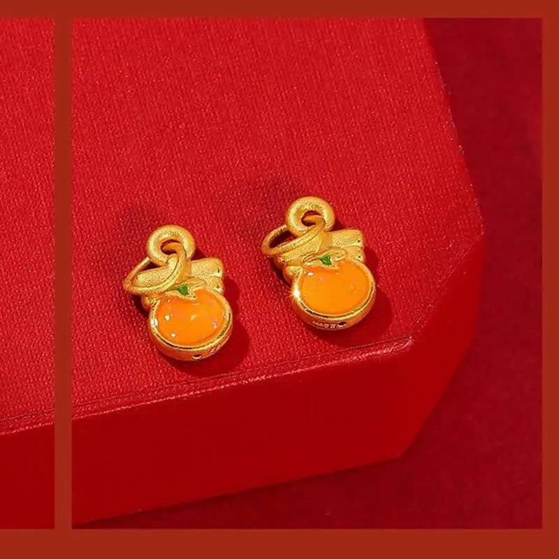 FINE 24K Yellow Gold Pendant Women 999 Gold Orange Necklace Pendant 1pcs