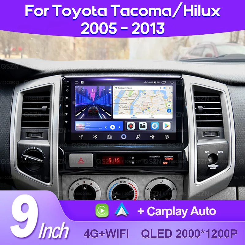 

QSZN для Toyota Tacoma 2 Hilux 2005-2013 Android 13 Автомобильный радиоприемник Мультимедийный видеоплеер GPS 4G CarPlay Автоматический головное устройство Навигация