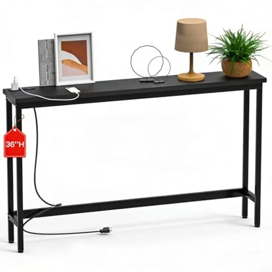 

36'' Console Table with Outlet Sofa Table Behind Couch Table Narrow One-piece Tabletop for Entryway Hallway Living Room