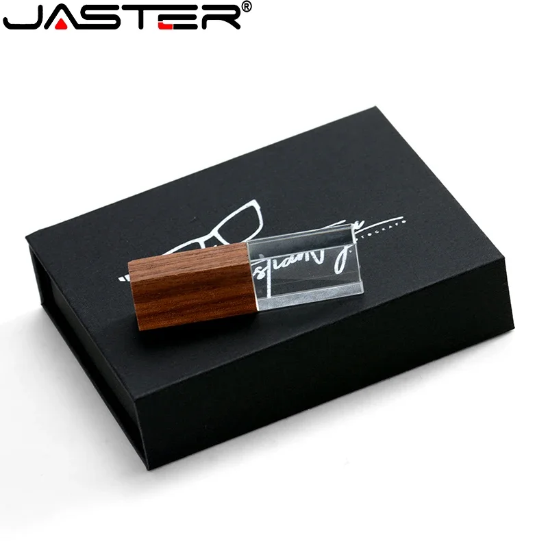 JASTER Wooden Crystal USB Flash Drives 64GB 32GB 16GB 8GB  4GB Pendrive Free Engraving Logo External Storage Memory Stick U Disk