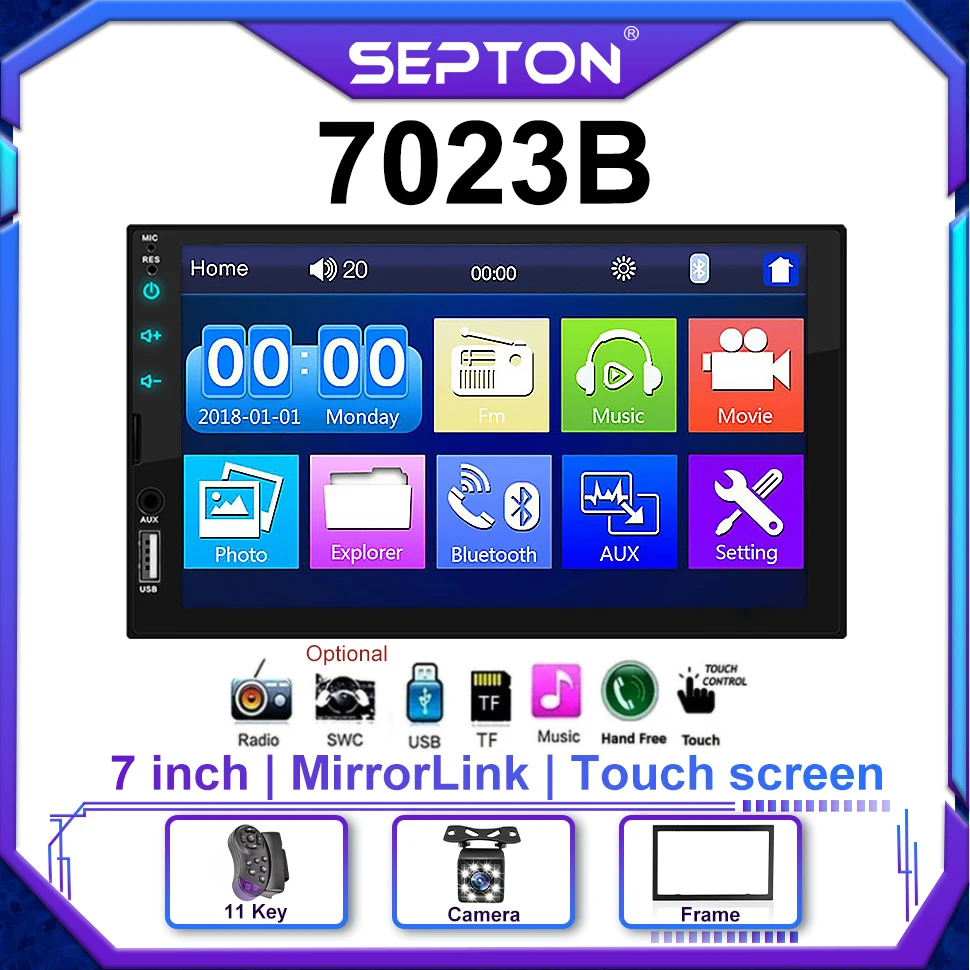 

SEPTON Car Radio for Universal Car MP5/FM/BT/USB Multimedia Video Player 2Din 7inch Auto Stereo Automotive Mirror Lin-k