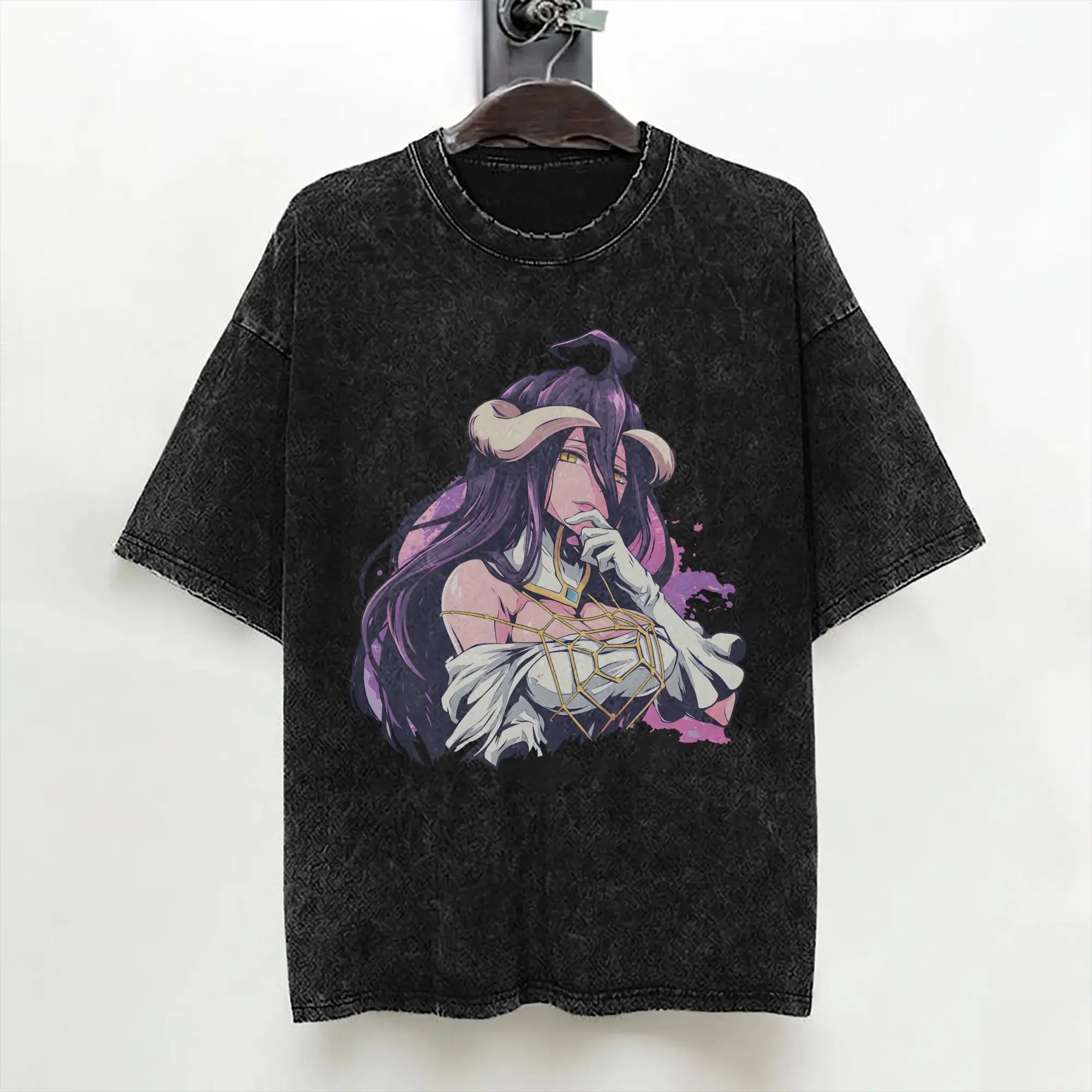Albedo Japanese Anime T Shirts Washed Cotton Harajuku T-Shirts  Novelty Men Women Streetwear Graphic Tops Tees