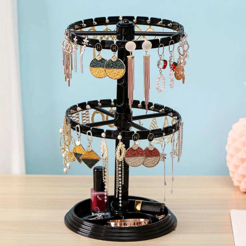 2Layer Rotating Earrings Storage Shelf Jewelry Display Display Stand Cases Holder Racks Fixtures Jewelry Earrings Organizer - Image 5