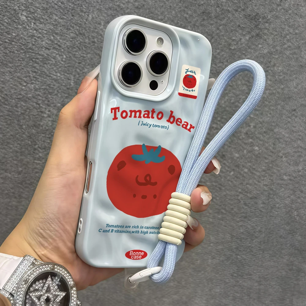 Niedliche Tomatenbär-Silikon-Handyhülle für iPhone 17 15 13 11 12 14 16 17 Pro Max 14 Plus Air mit Lanyard, modische Hülle – Detail 5