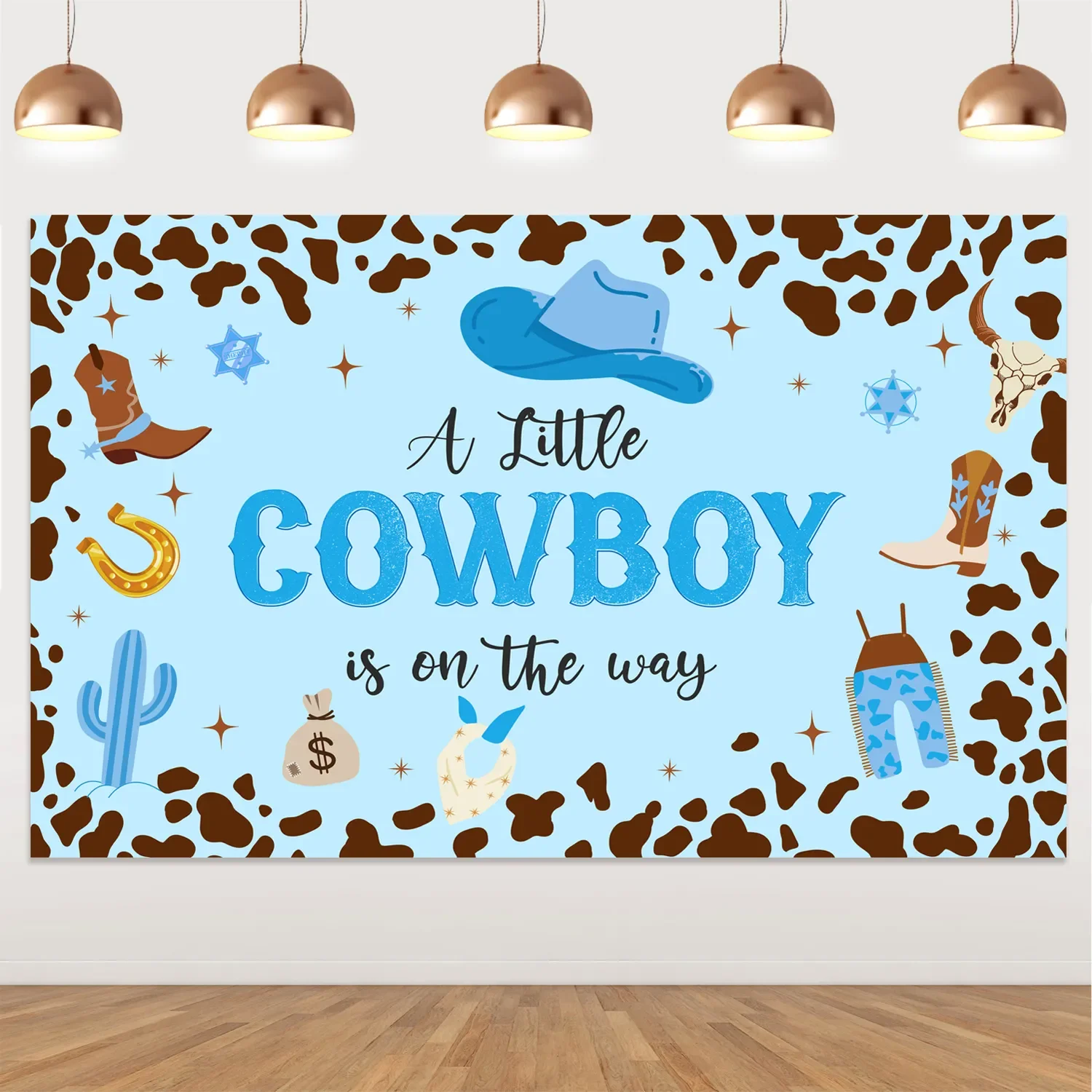 

Funmemoir Blue A Little Cowboy Is on The Way Backdrop Western Cowboy Baby Shower Decorations for Boy Little Cowboy Party Decor