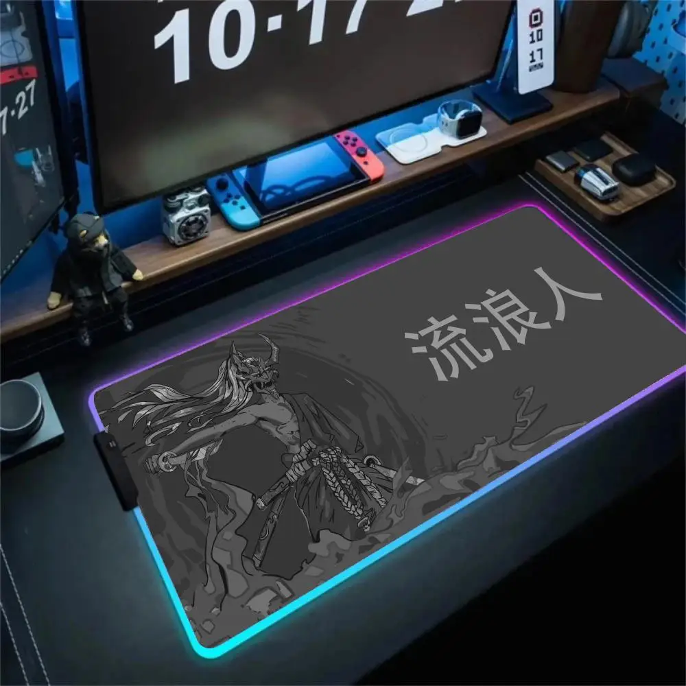 

Japanese samurai Mouse Pad XL RGB Gaming Mouse Pad Gamer Accessories Large LED Light Mousepads PC Computer Desk Mat with Backlit