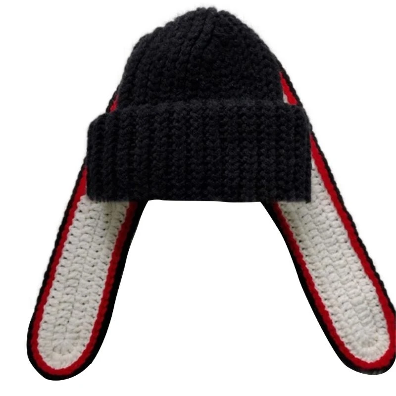 Gorro ciclismo invierno para adultos, gorro punto con forma oreja conejito dibujos animados, gorro suave, ropa