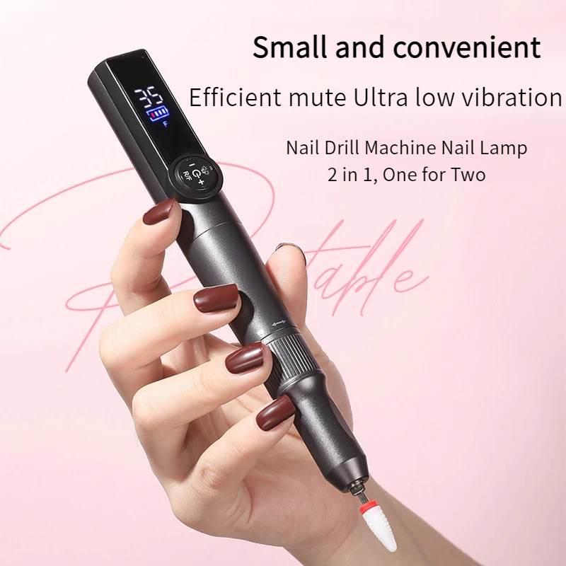 Perceuse à ongles sans fil avec lampe UV et ensemble de limes à ongles 35000 tr/min perceuse à ongles Portable Rechargeable affichage LCD outils de manucure