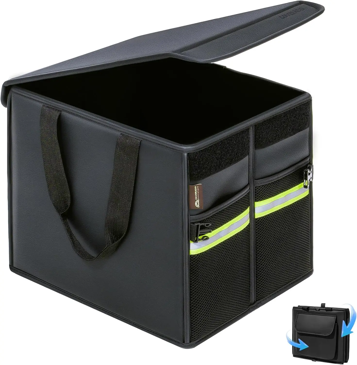 

Nappa Leather SUV Trunk Organizer with Lid, 30L Collapsible Multi-Compartment Storage for Car/Truck