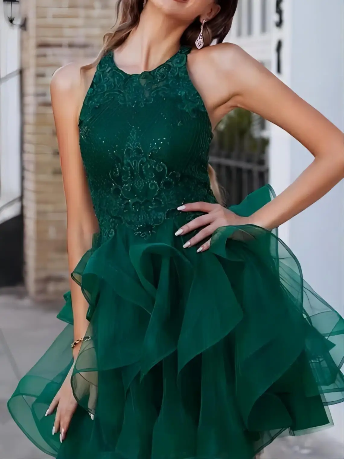 Vestido de fiesta elegante vestido de fiesta de cóctel sin mangas de encaje de tul Mini cuello Halter lentejuelas ropa de fiesta de regreso a casa 2025 personalizado gratis