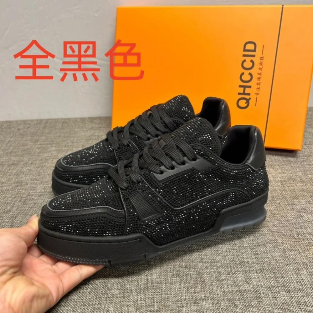 

New style casual shoes - versatile men's thick-soled glittering platform shoes - men's genuine leather shoes