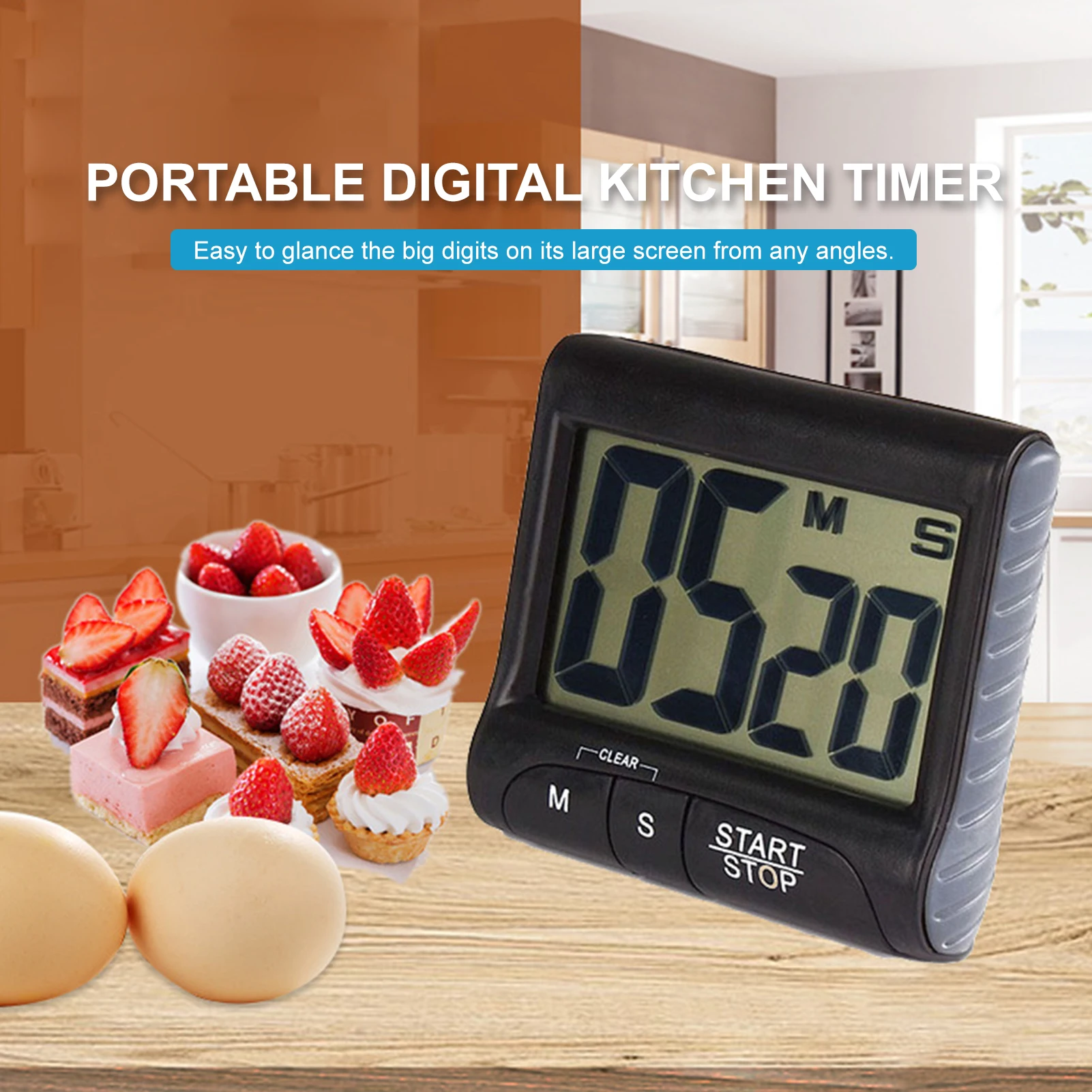 Digital Kitchen Timer Alarm LCD Display Cooking Timer Clock for Time Management Workout Baking Egg Timer