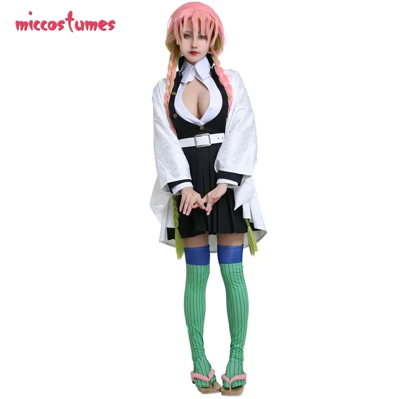 CyMiccostumes Conjunto completo de disfraz de cosplay de uniforme negro Haori blanco para mujer